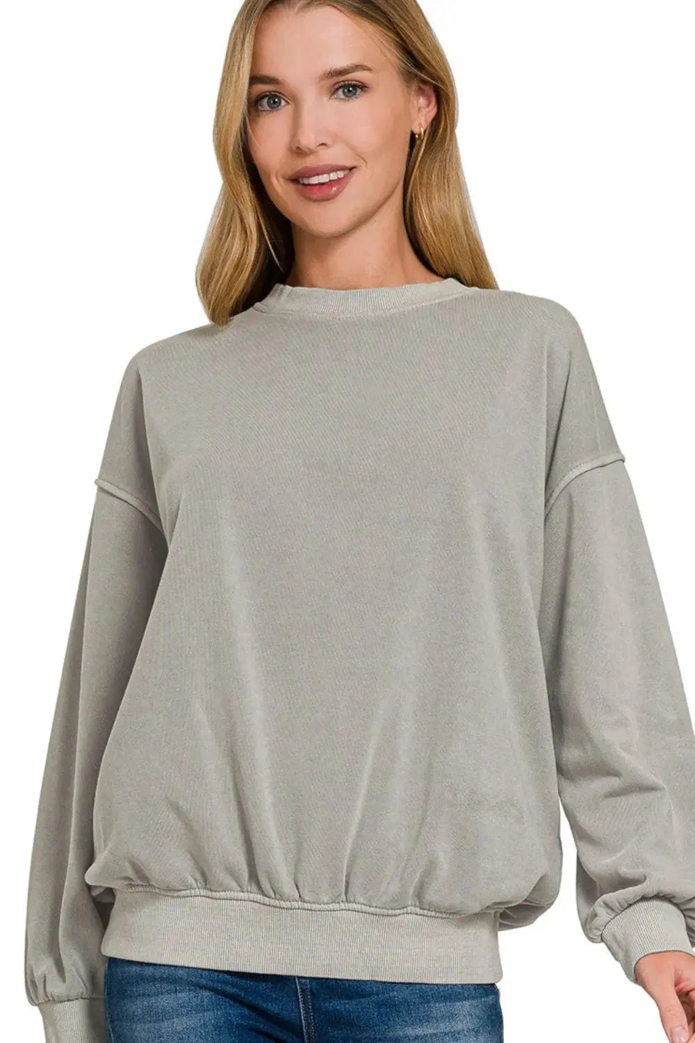 Zenana Soft Fleece Pigment Dye Round-neck Sweatshirts by Zenana