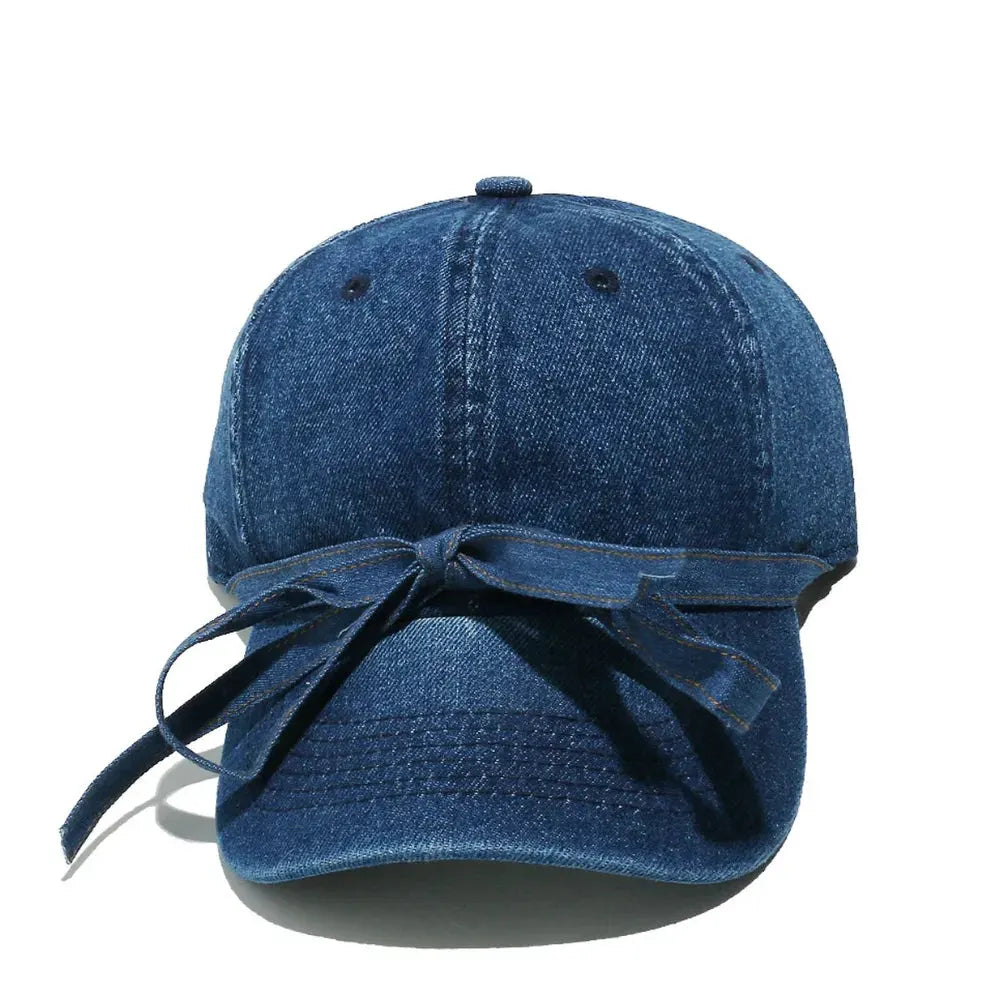 Washed Bow Denim Baseball Cap by Partner Label