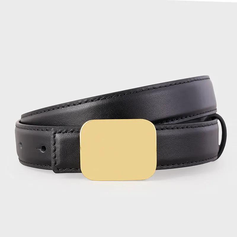 Leather Belt with Gold Buckle by Trendsi