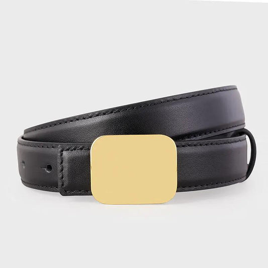 Leather Belt with Gold Buckle by Trendsi