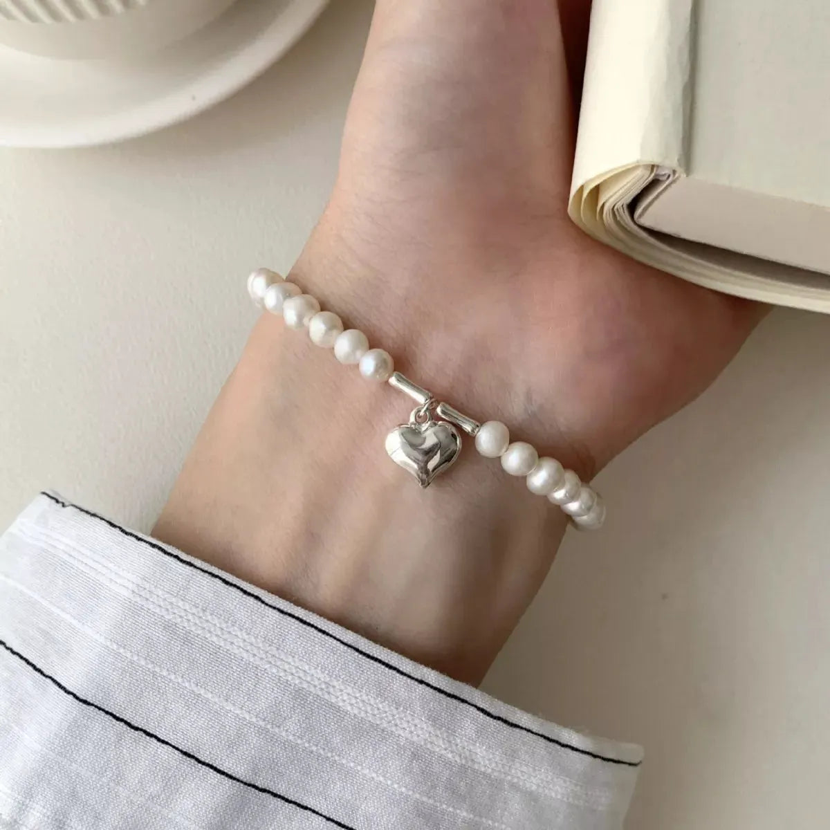 Pearl Heart Charm Bracelet by Partner Label
