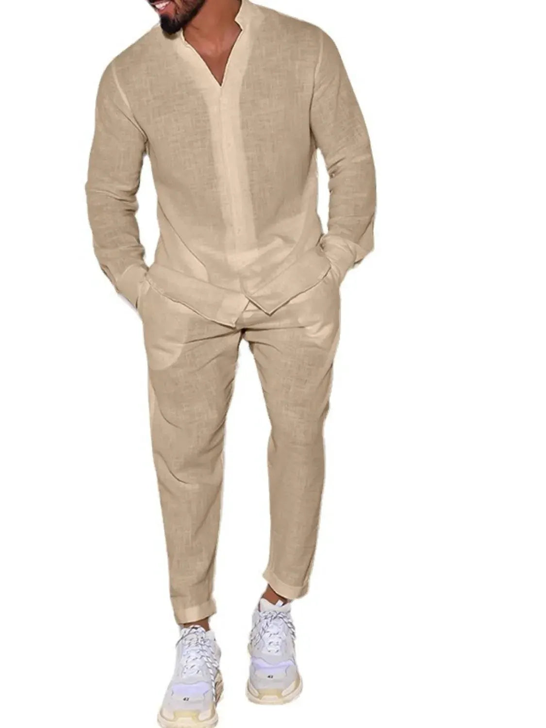 Men's Button Up Long Sleeve Top and Pants Set by Partner Label