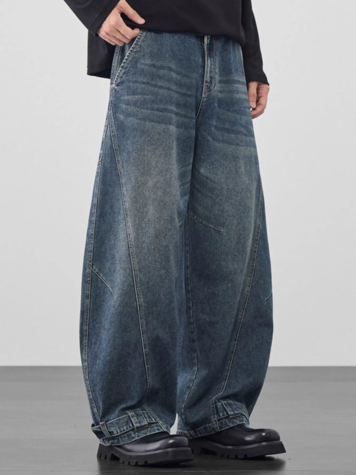 Men's Plus Size Wide Leg Vintage Wash Jeans by Partner Label