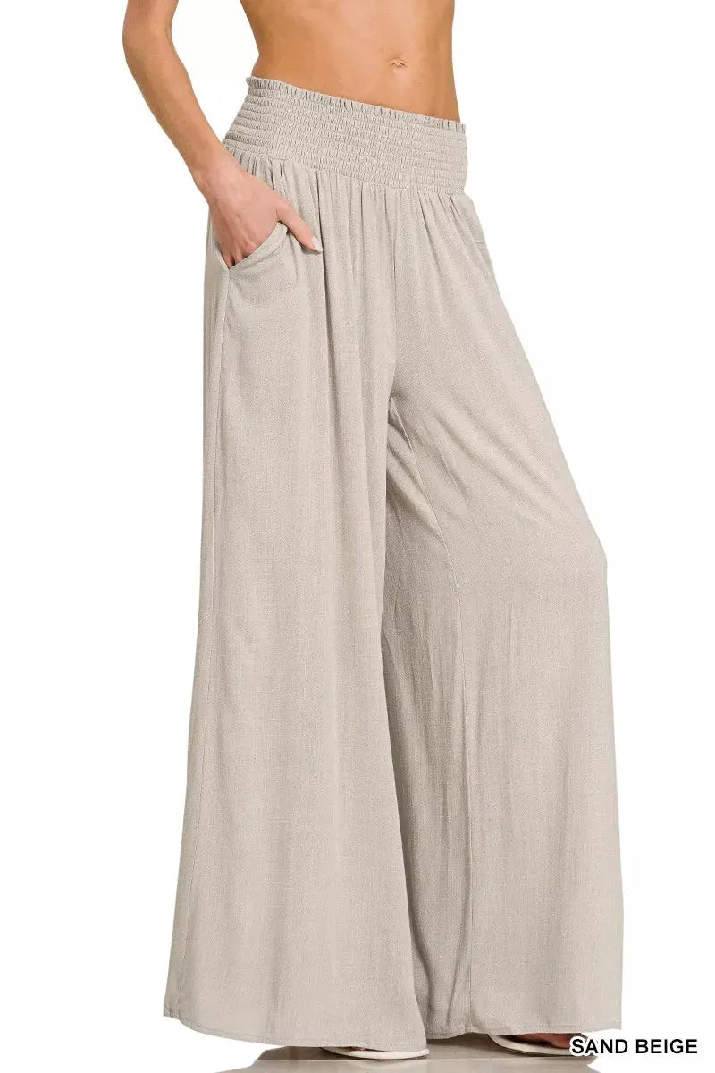 Zenana Smocked Waistband Wide Leg Lounge Pants by Zenana