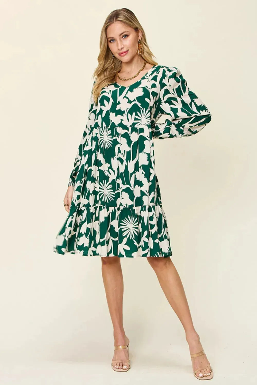 Double Take Full Size Printed Ruffle Hem Dress with Pocket by Double Take
