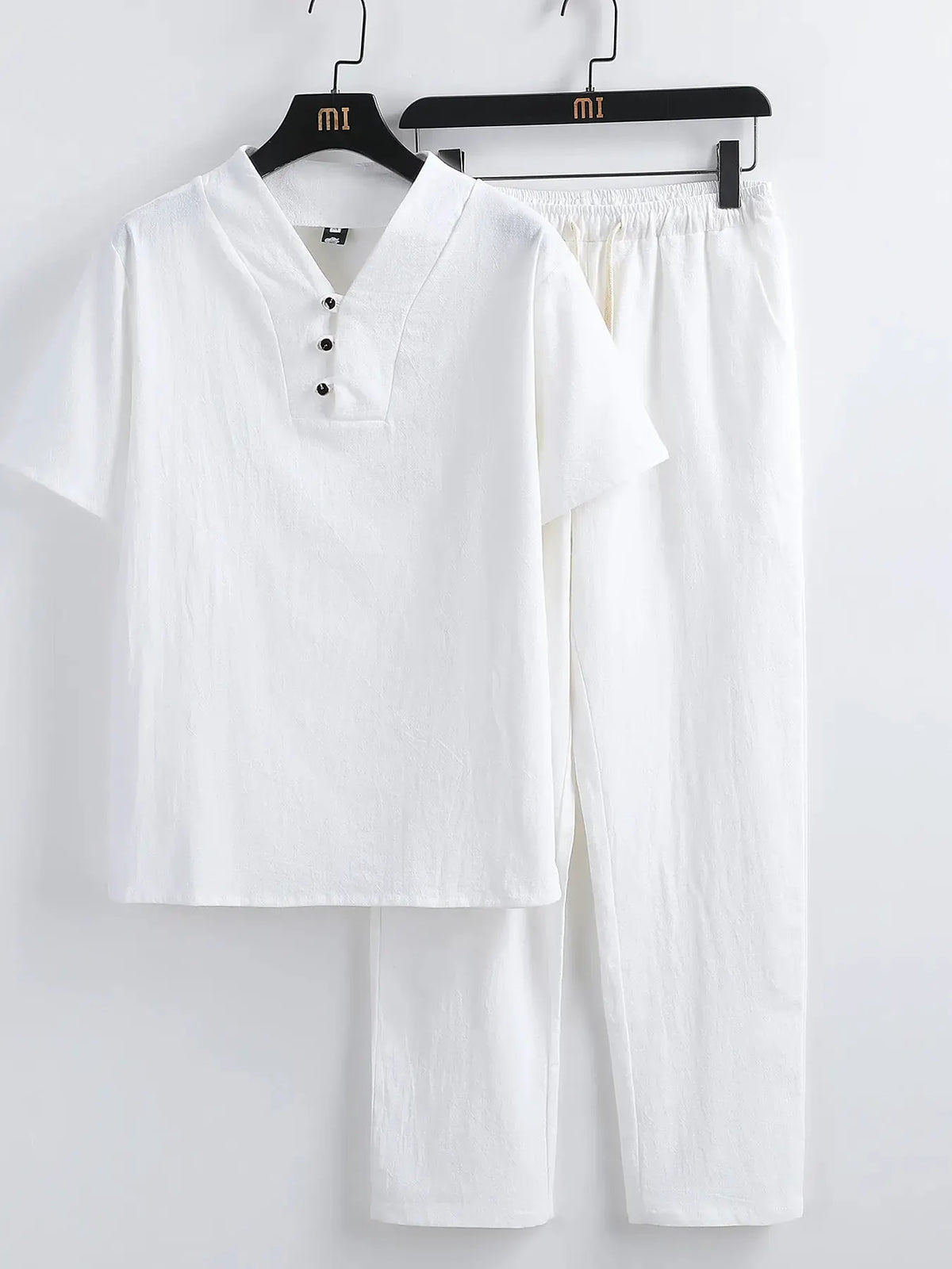 Men's Plus Size V-Neck Short Sleeve Top and Pants Set by Trendsi