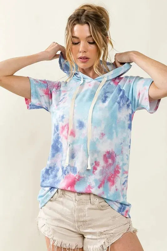 BiBi Tie Dye Terry Hoodie with Drawstring by BiBi