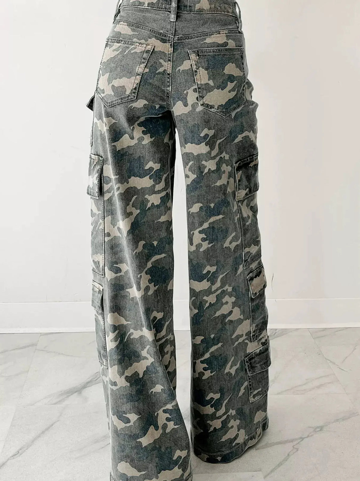 Camo Print Wide Leg Cargo Jeans by Partner Label