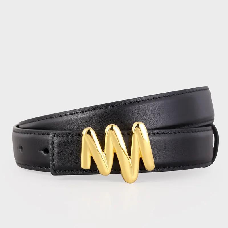 Gold Buckle Leather Belt by Trendsi