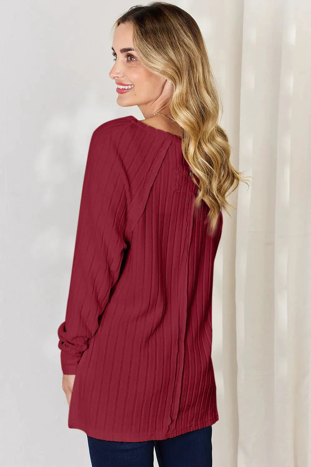 Basic Bae Full Size Ribbed Round Neck Slit T‑Shirt | Partner Labels Selection by Partner Label