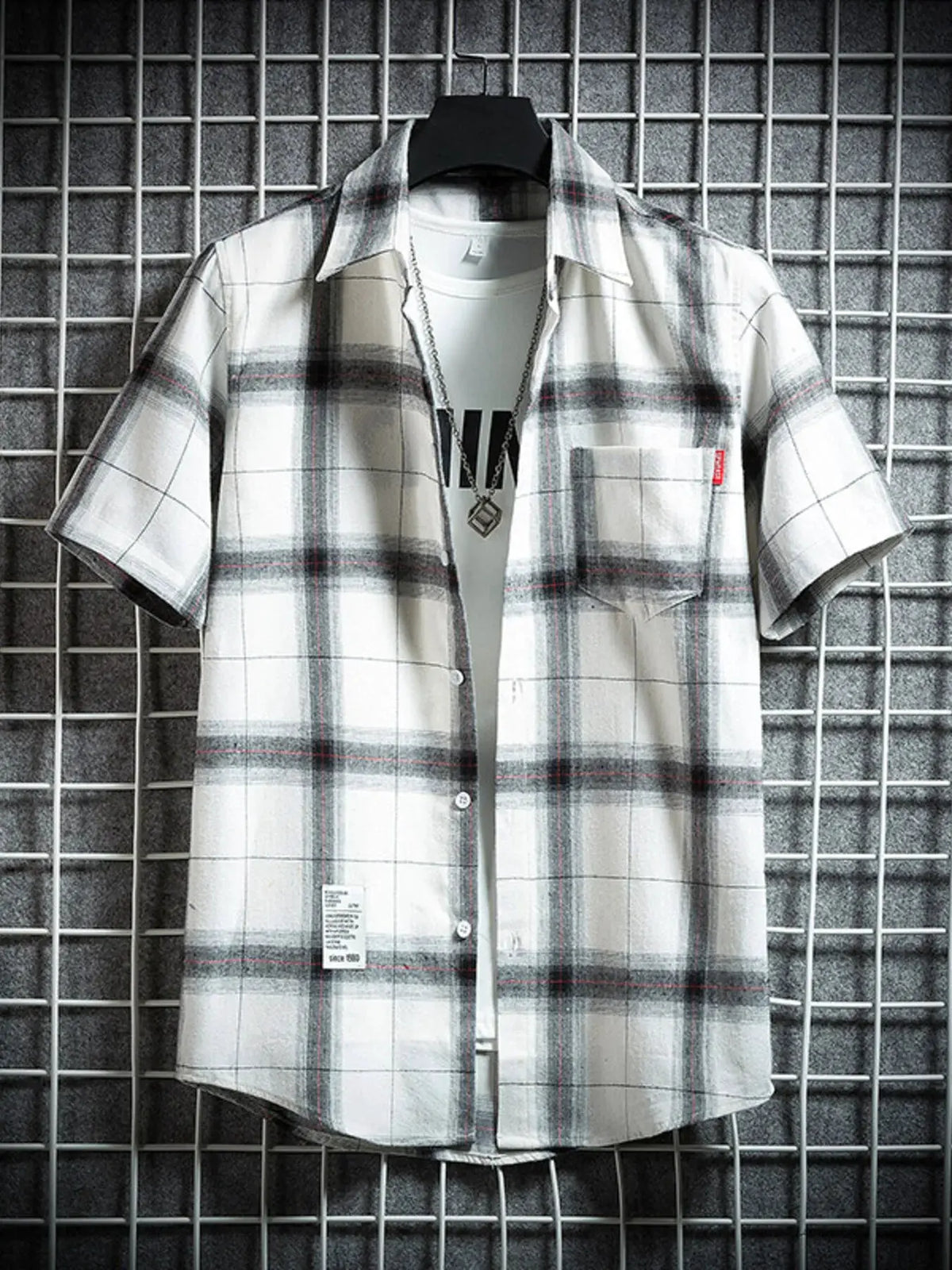 Men's Plus Size Plaid Button Up Short-Sleeve Shirt by Trendsi