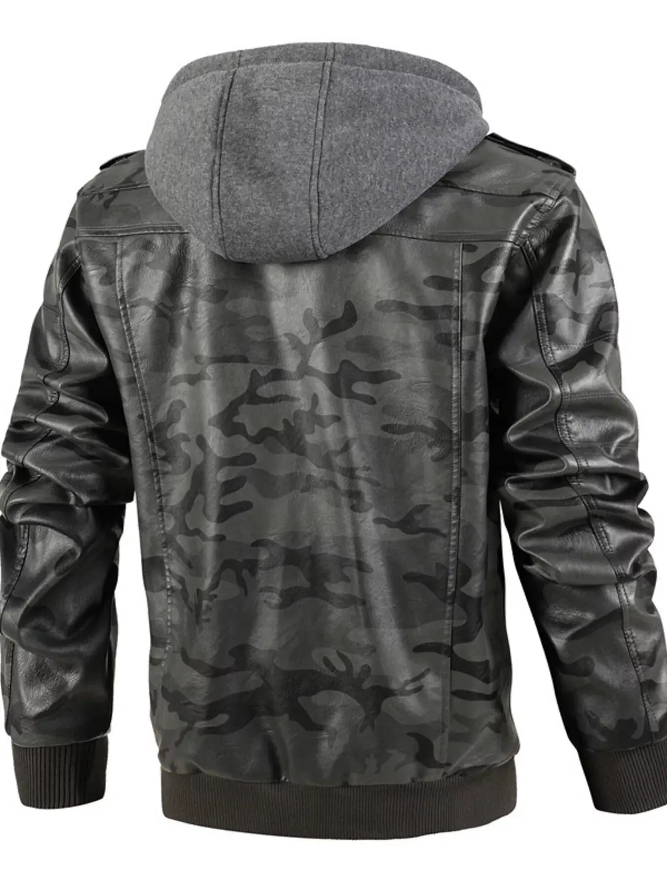 Men's Full Size Camouflage Hooded Faux Leather Jacket Plus Size by Partner Label
