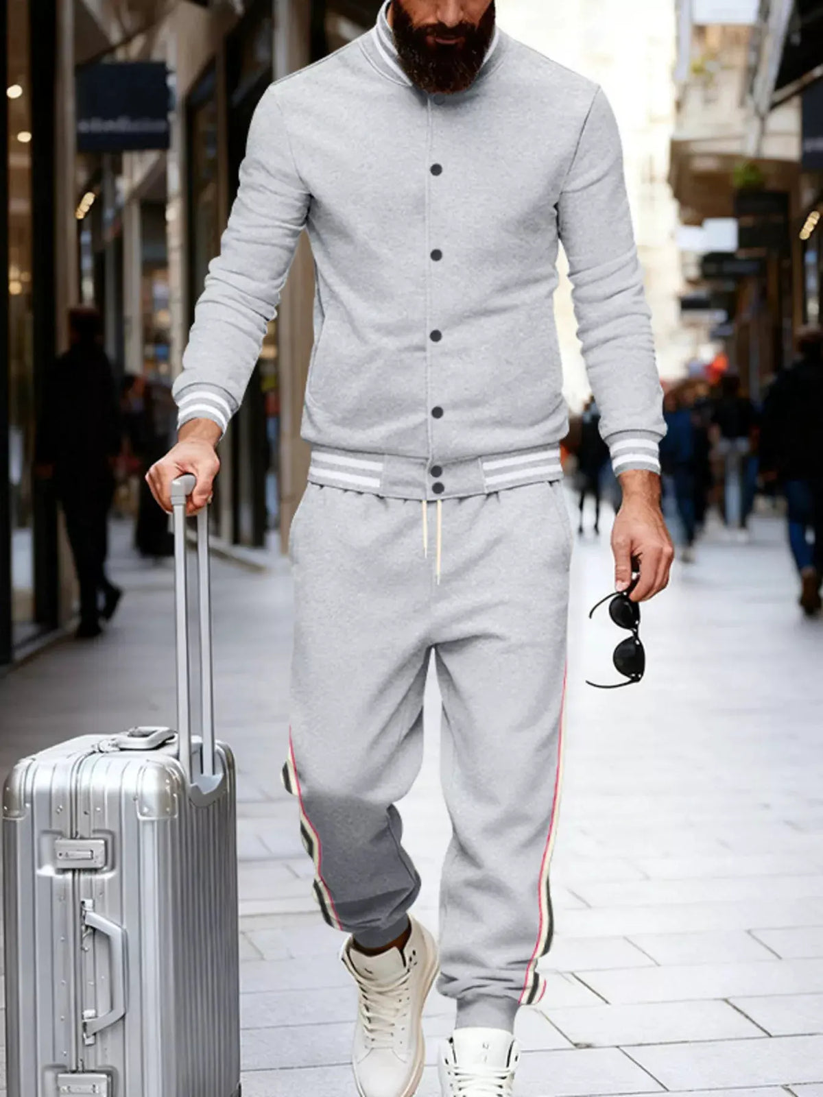 Men's Full Size Striped Snap Down Top and Pants Set Plus Size by Trendsi