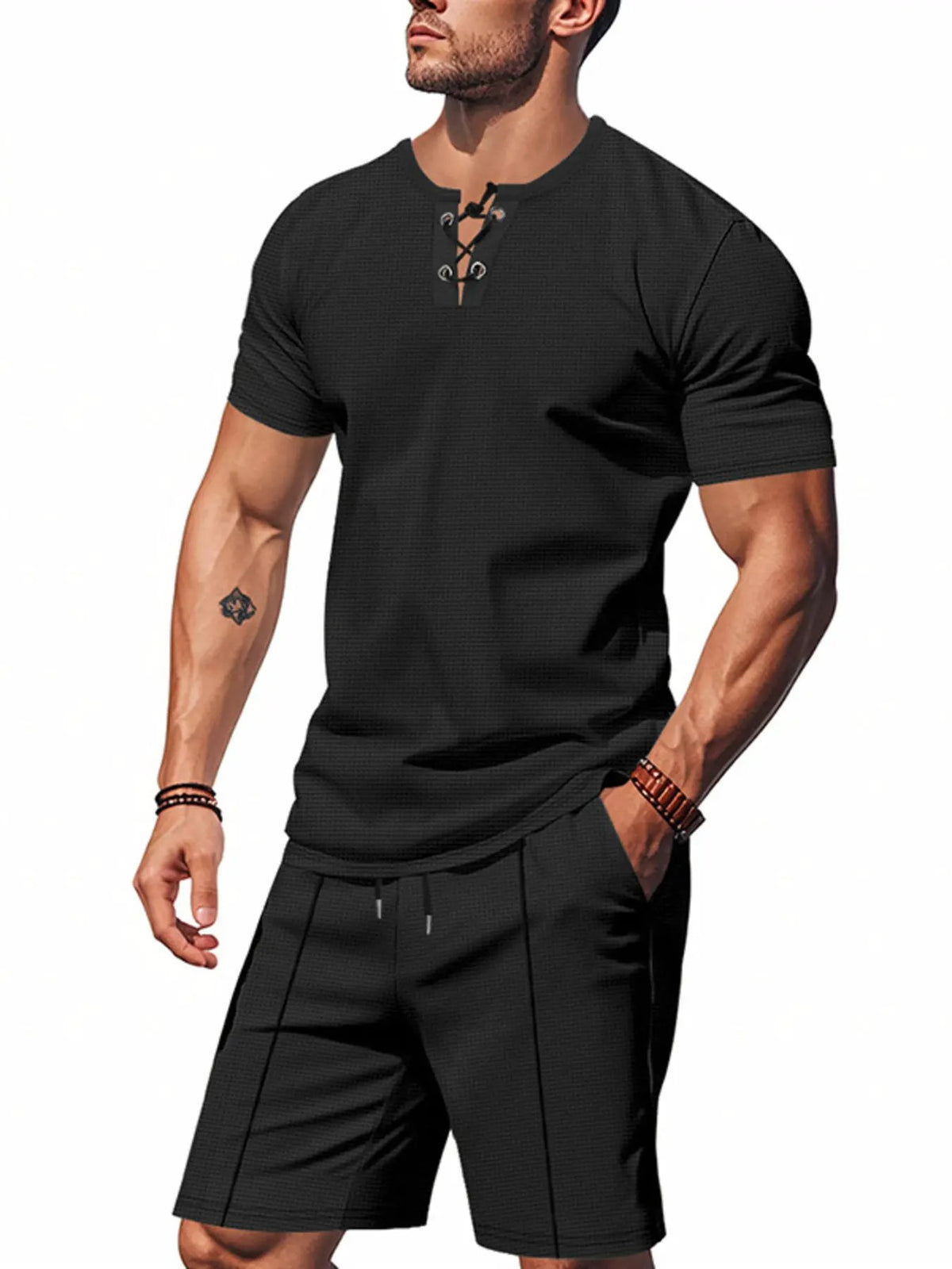 Men's Full Size Casual Short Sleeve Top & Shorts Set Plus Size by Trendsi