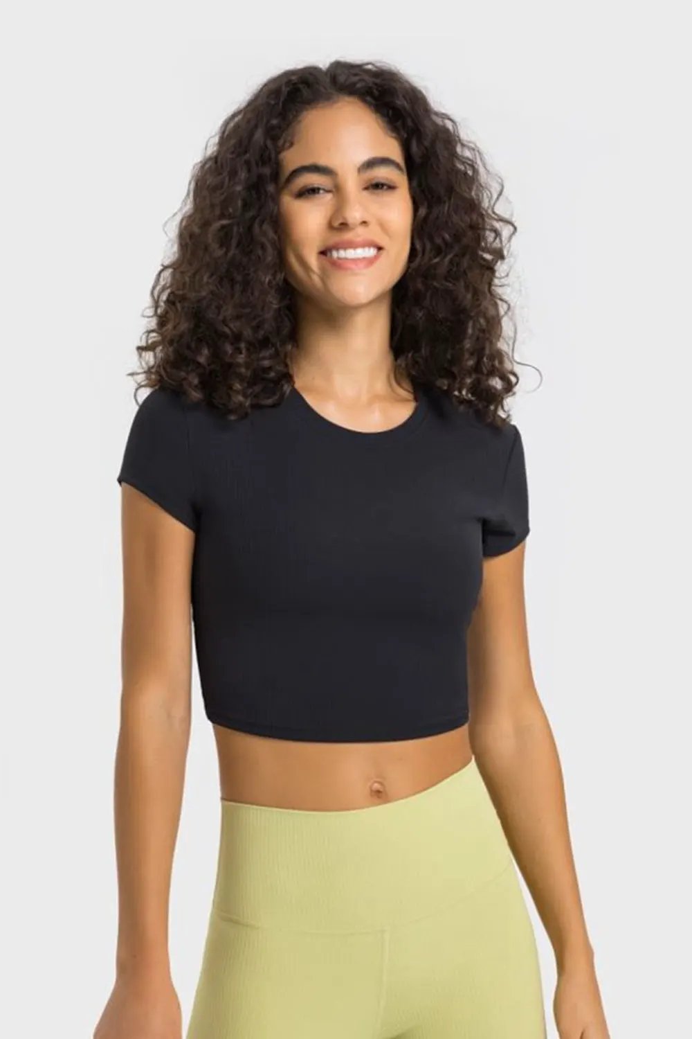 Millennia Round Neck Short Sleeve Cropped Sports T-Shirt by Millennia