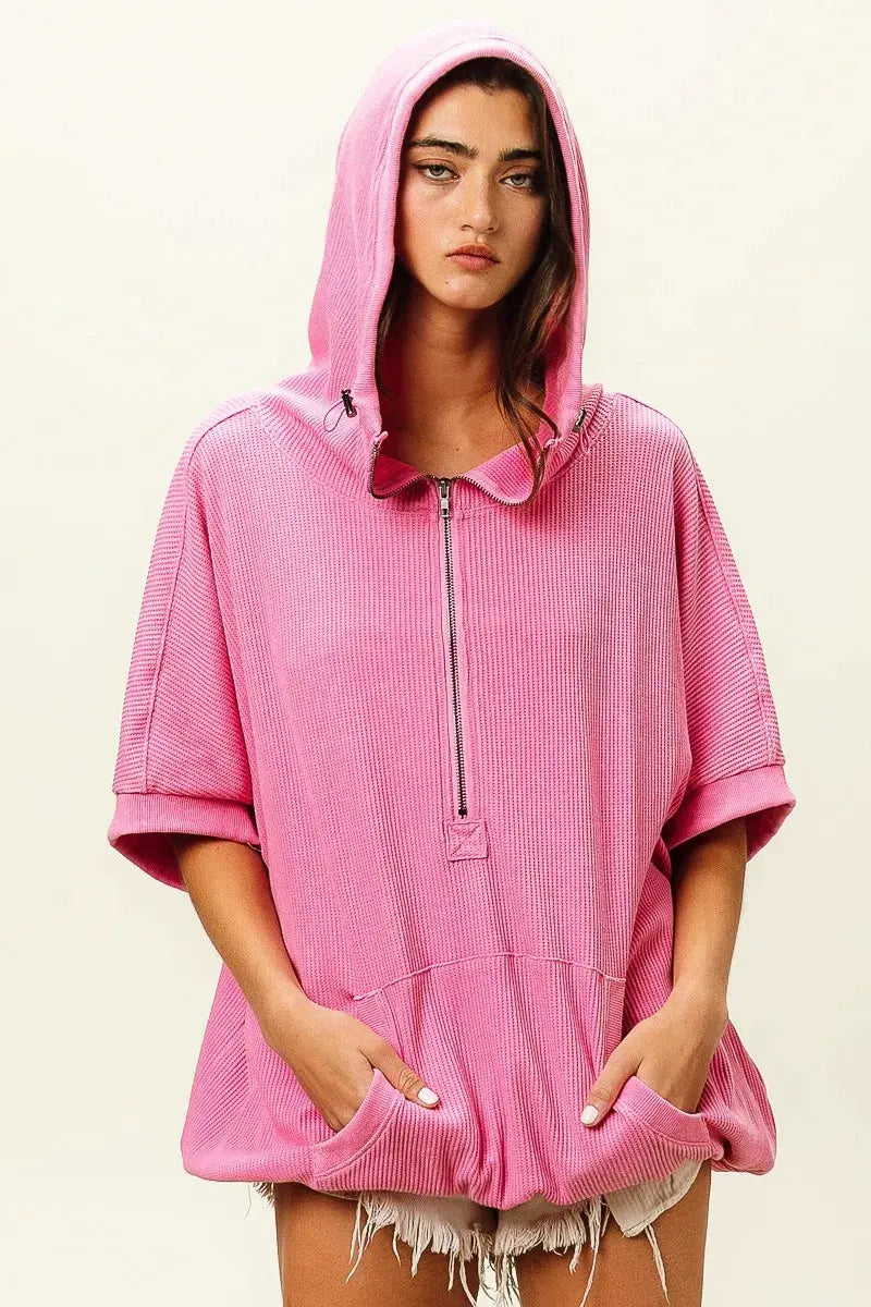BiBi Vintage Washed Waffle Thermal Hoodie by BiBi