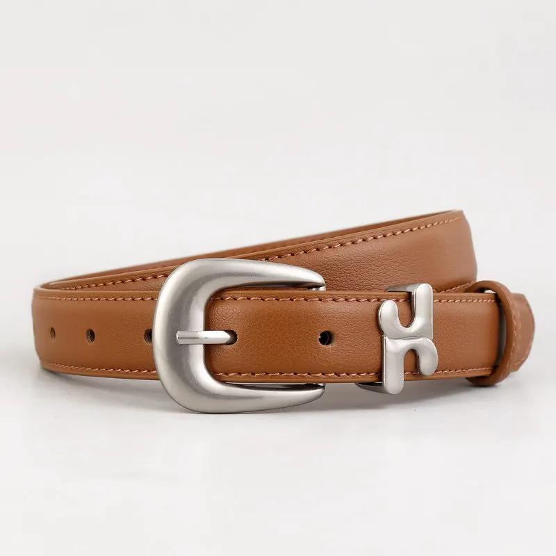 Leather Belt with Stylish H-Shaped Buckle by Trendsi