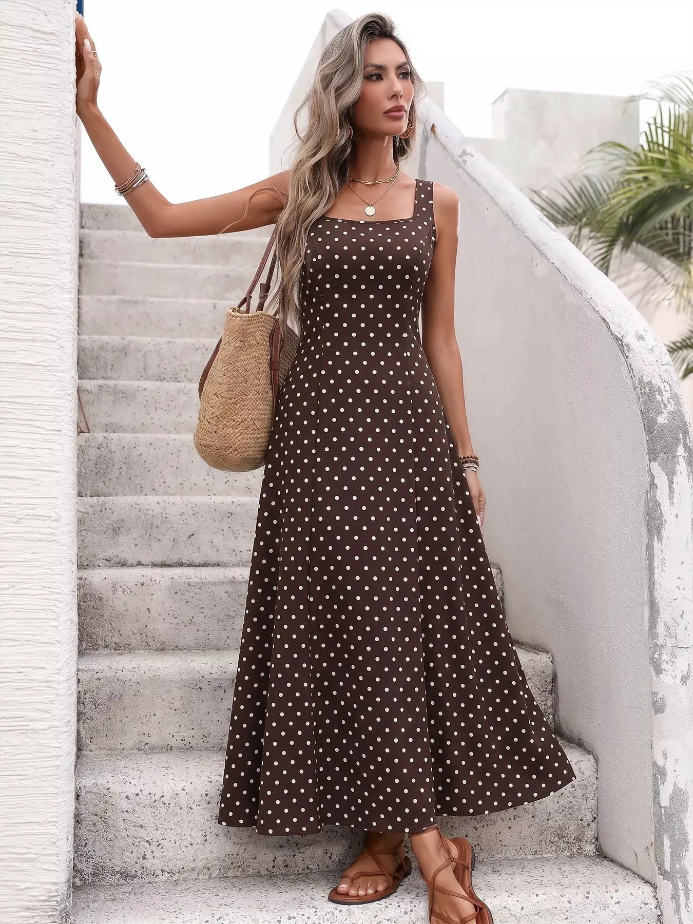 Polka Dot Sleeveless Maxi Dress by POL