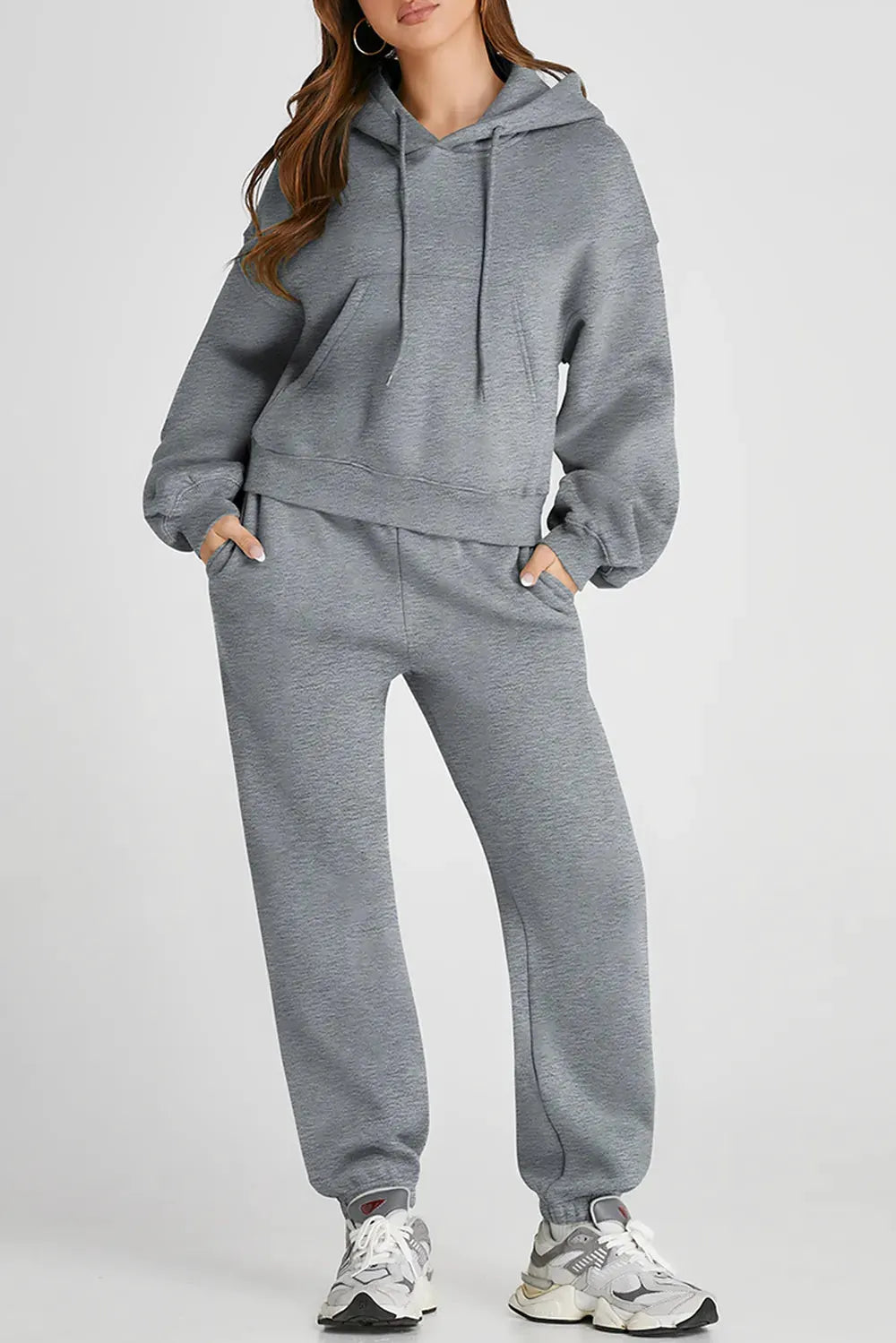 Dropped Shoulder Hooded Top and Pants Active Set by Partner Label