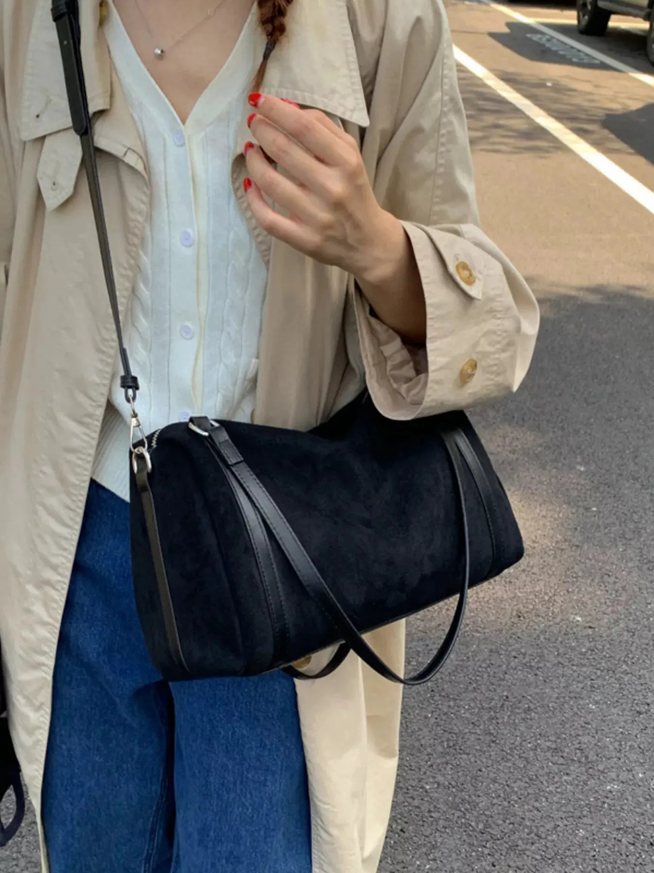 Suede Crossbody Bag with Zipper by Partner Label