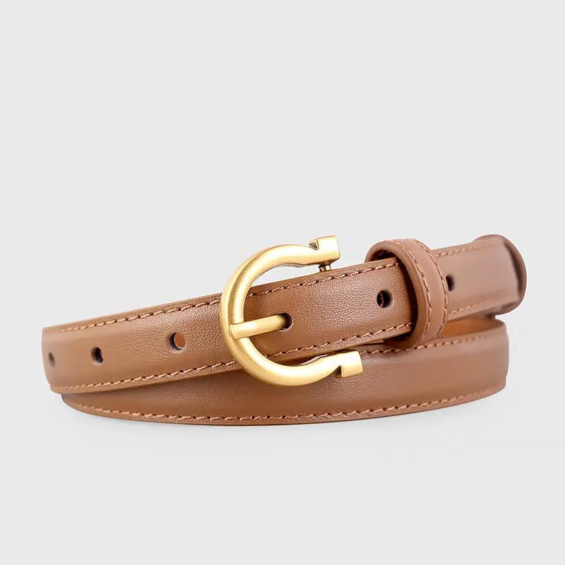 Leather Belt with Golden Buckle by Trendsi