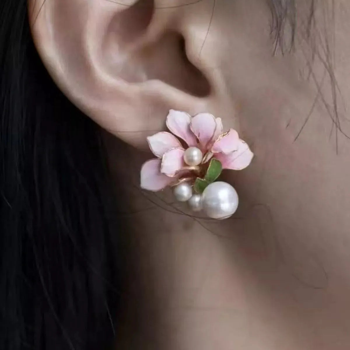 Flower Pearl Stud Earrings by Partner Label