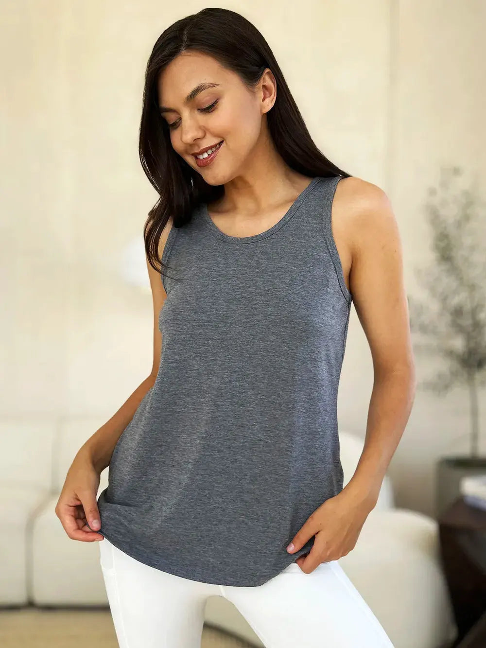 Basic Bae Full Size Round Neck Curved Hem Tank by Basic Bae