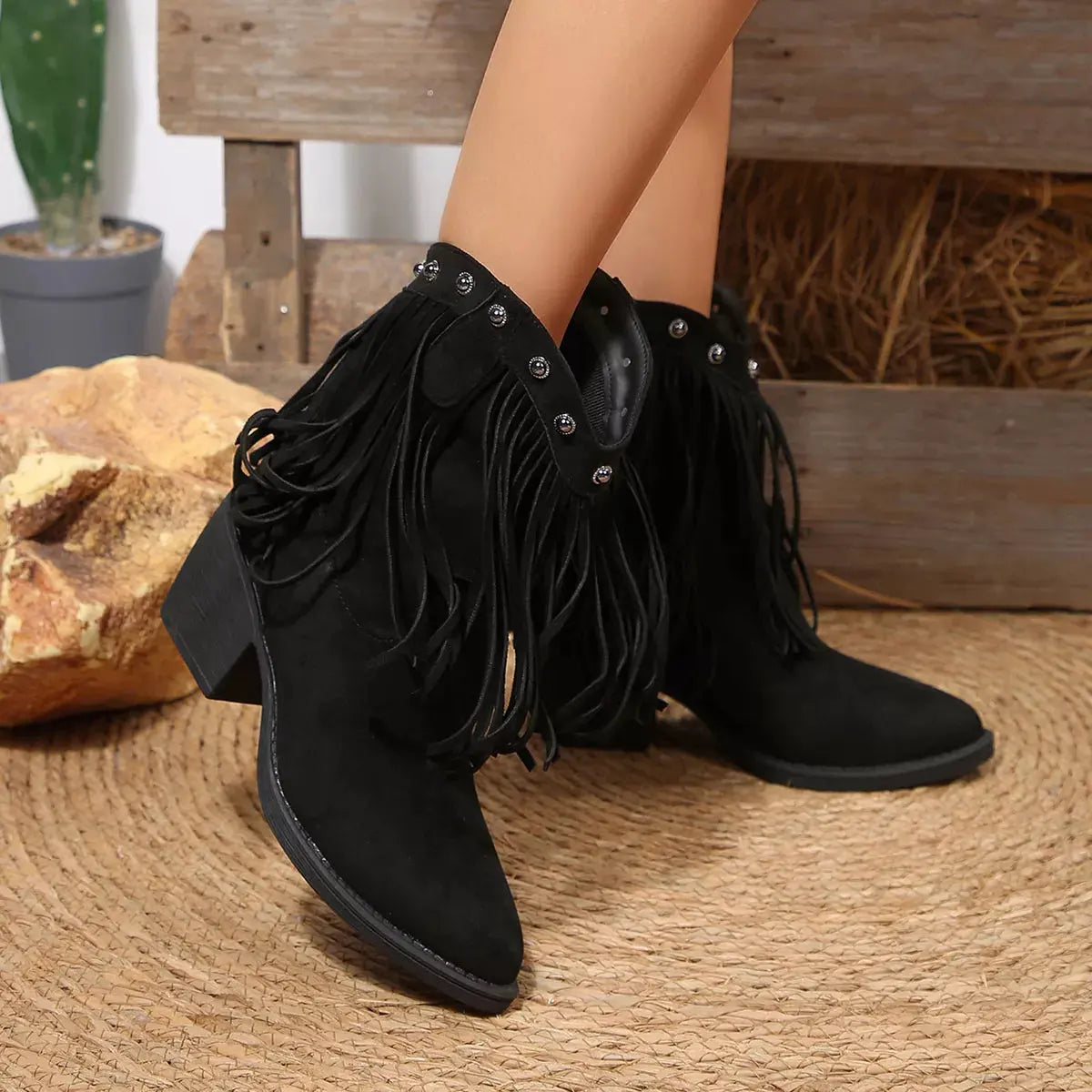 Fringed Point Toe Boots by Partner Label
