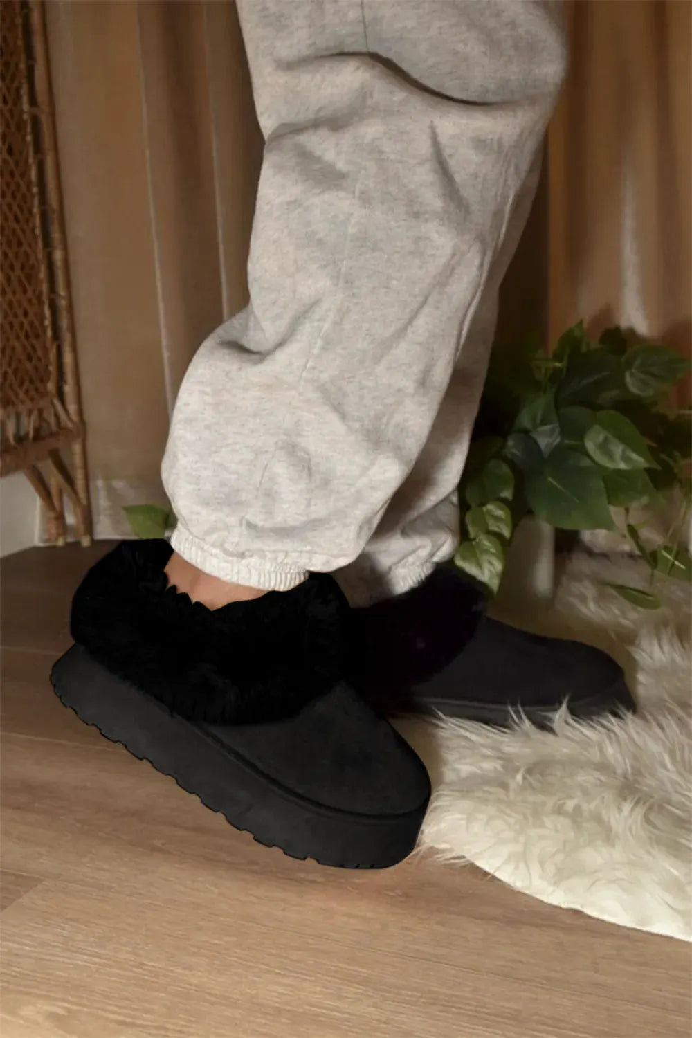 WILD DIVA Faux-Fur Platform Slip On Booties by WILD DIVA