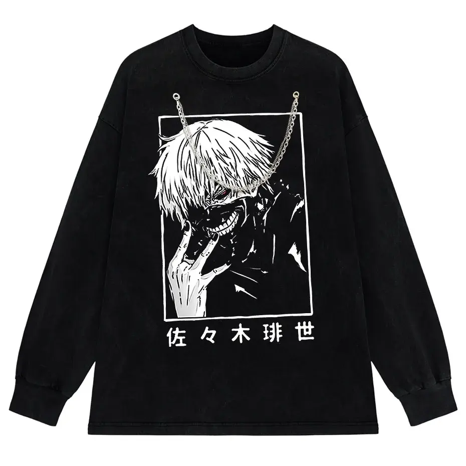 Washed Japanese Anime Graphic Streetwear T-Shirt by Vimost Shop
