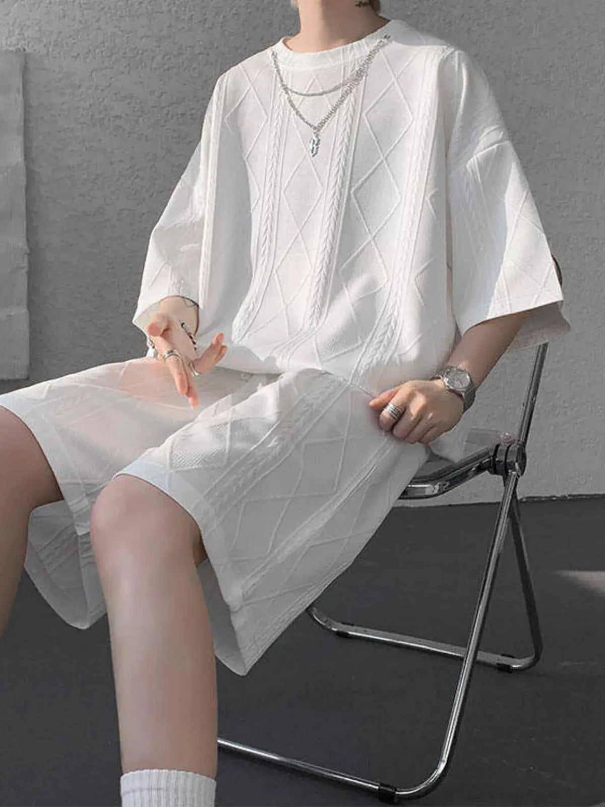 Men's Plus Size Textured Relaxed Fit Top and Shorts Set by Trendsi