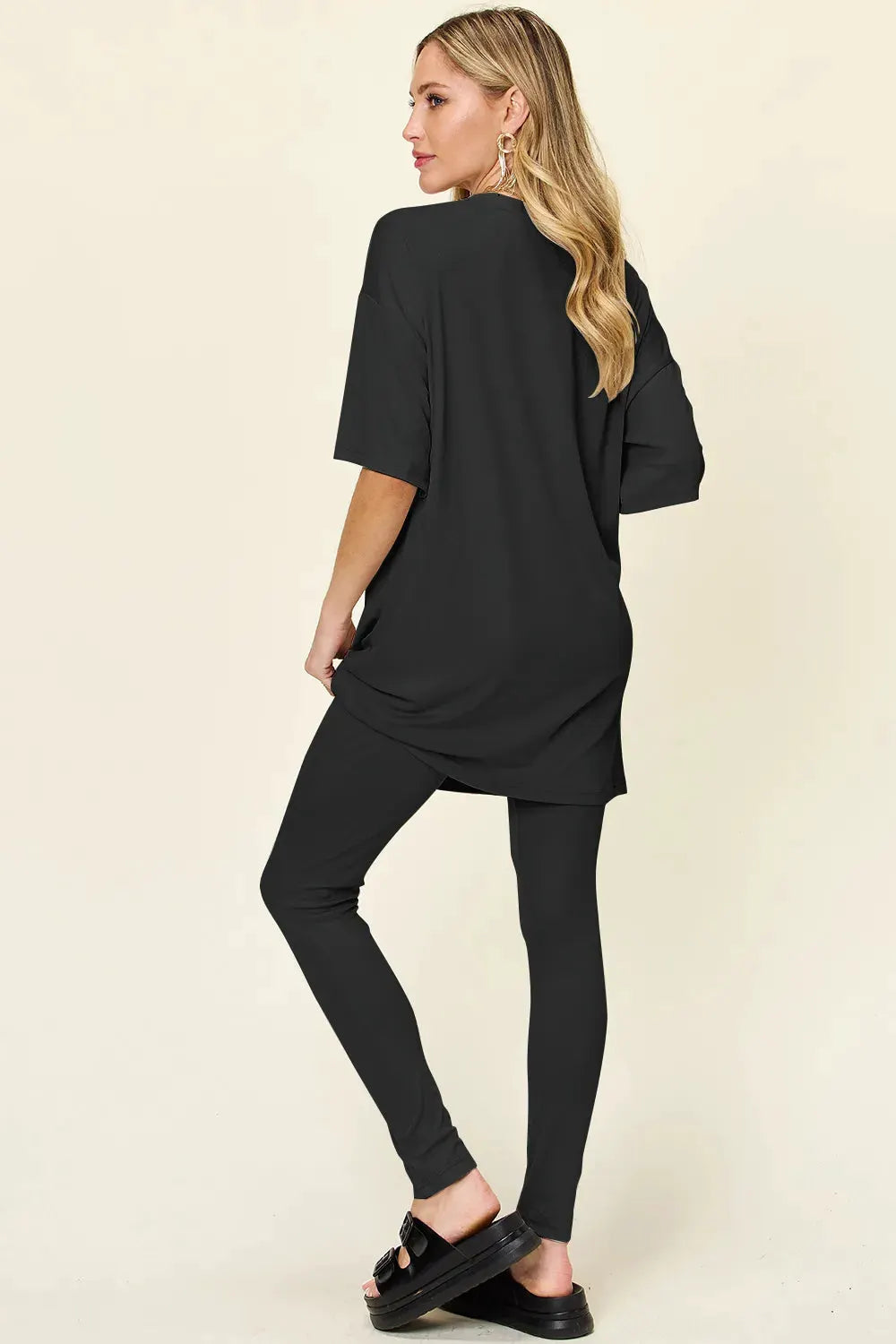 Double Take Full Size Round Neck Dropped Shoulder T-Shirt and Leggings Set by Double Take