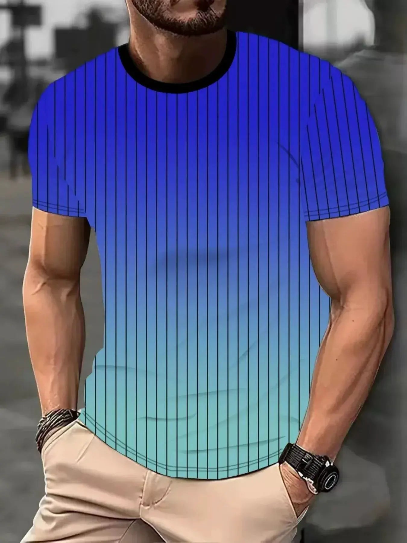 Men's Full Size Gradient Stripe Short Sleeve T-Shirt Plus Size by Trendsi