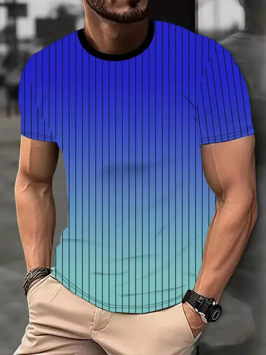 Men's Full Size Gradient Stripe Short Sleeve T-Shirt Plus Size by Trendsi