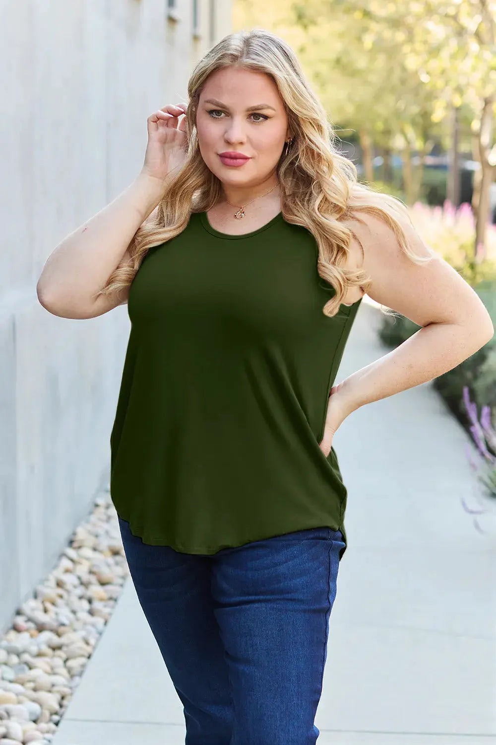 Basic Bae Full Size Round Neck Curved Hem Tank by Basic Bae