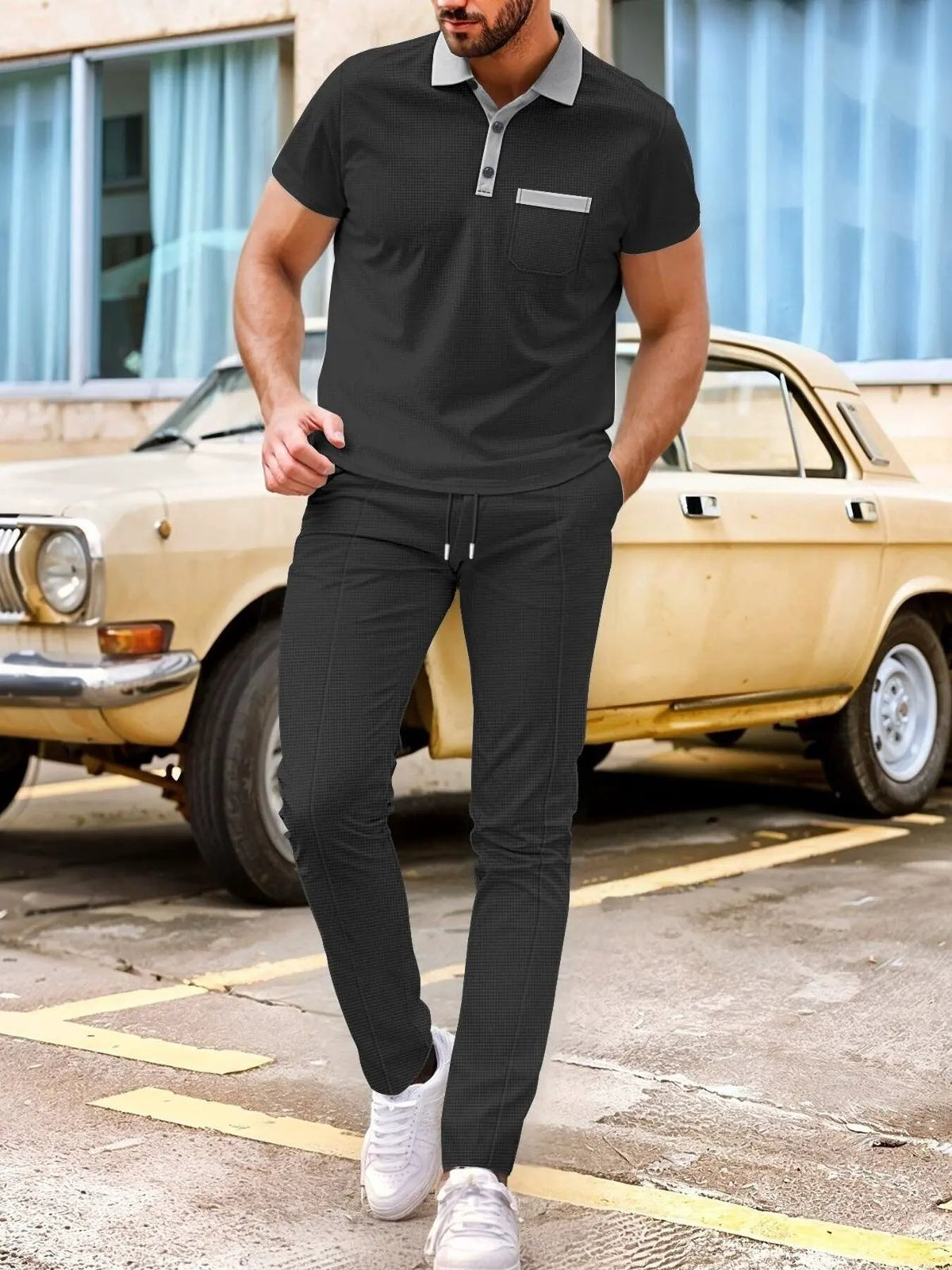 Men's Full Size Short Sleeve Polo and Pants Set Plus Size by Trendsi