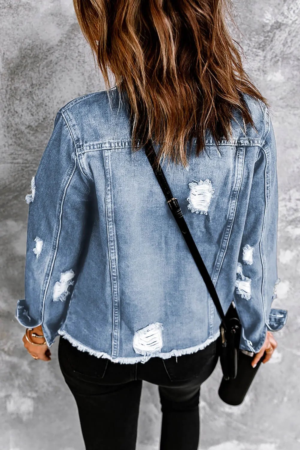 Distressed Raw Hem Buttons Denim Jacket by Partner Label
