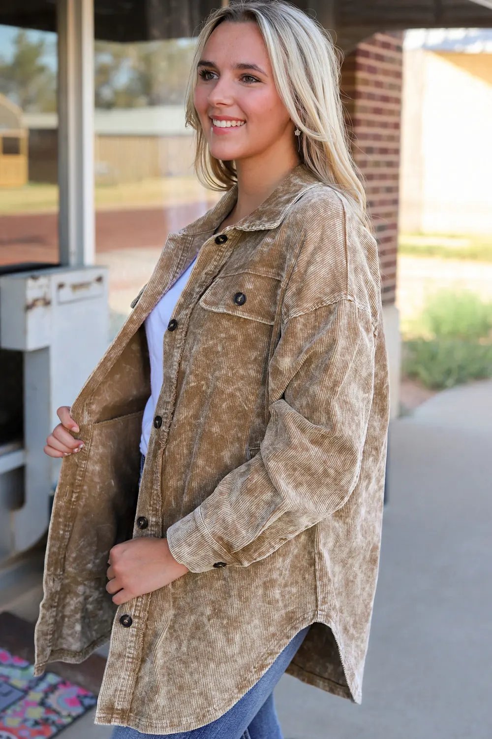 Washed Button Down Dropped Shoulder Jacket by Partner Label