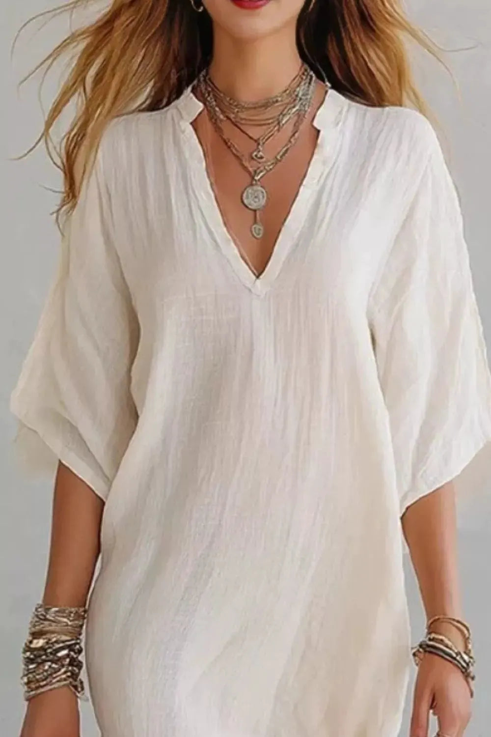 Notched Half Sleeve Mini Dress by Partner Label