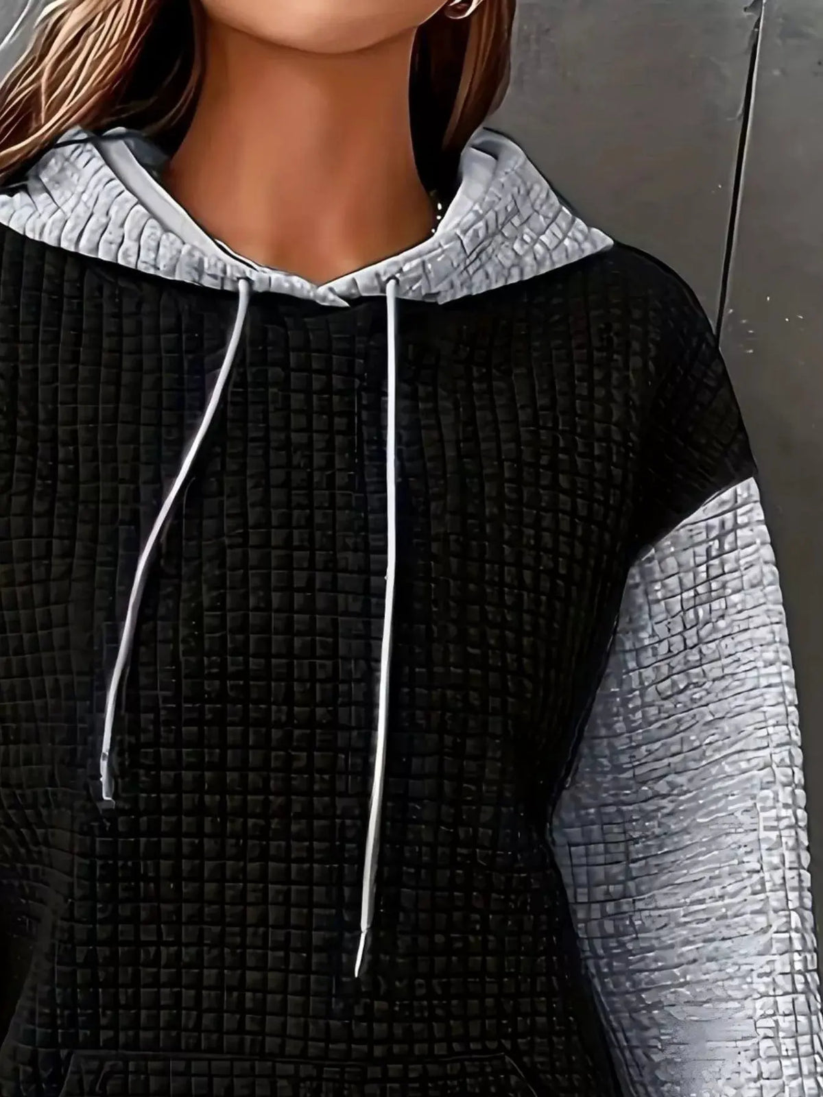 Full Size Textured Kangaroo Pocket Hoodie Plus Size | Partner Labels Selection by Partner Label