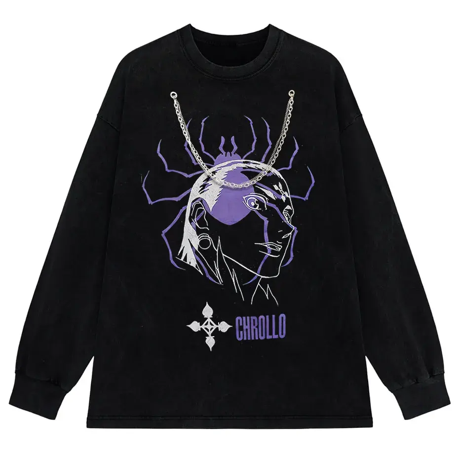 Vintage Washed Hunter x Hunter Chrollo Phantom Troupe Anime T-Shirt Men Harajuku Tee by Vimost Shop