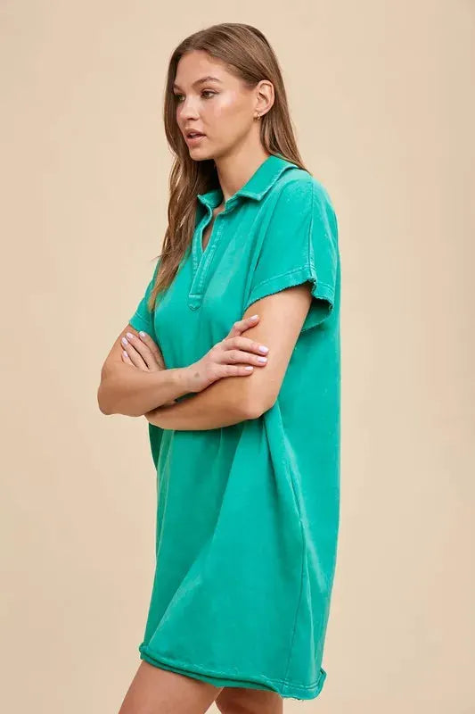Annie Wear Mineral Washed Johnny Collar Short Sleeve Dress by Annie Wear