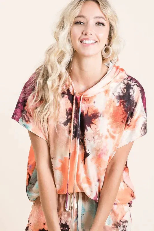 BiBi Tie Dye Terry Hoodie With Drawstring by BiBi