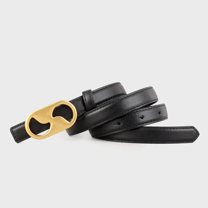 Leather Belt with Golden Buckle by Trendsi