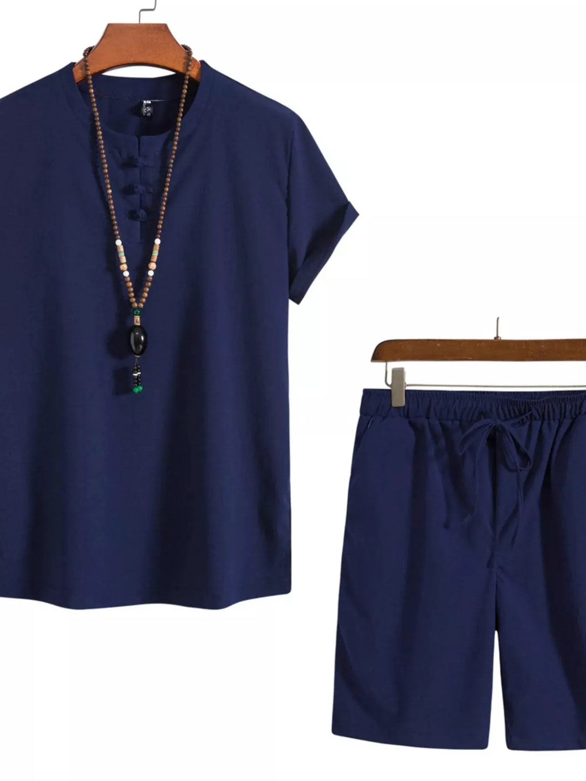 Men's Plus Size Mandarin Collar Short Sleeve Shirt and Shorts Set by Trendsi