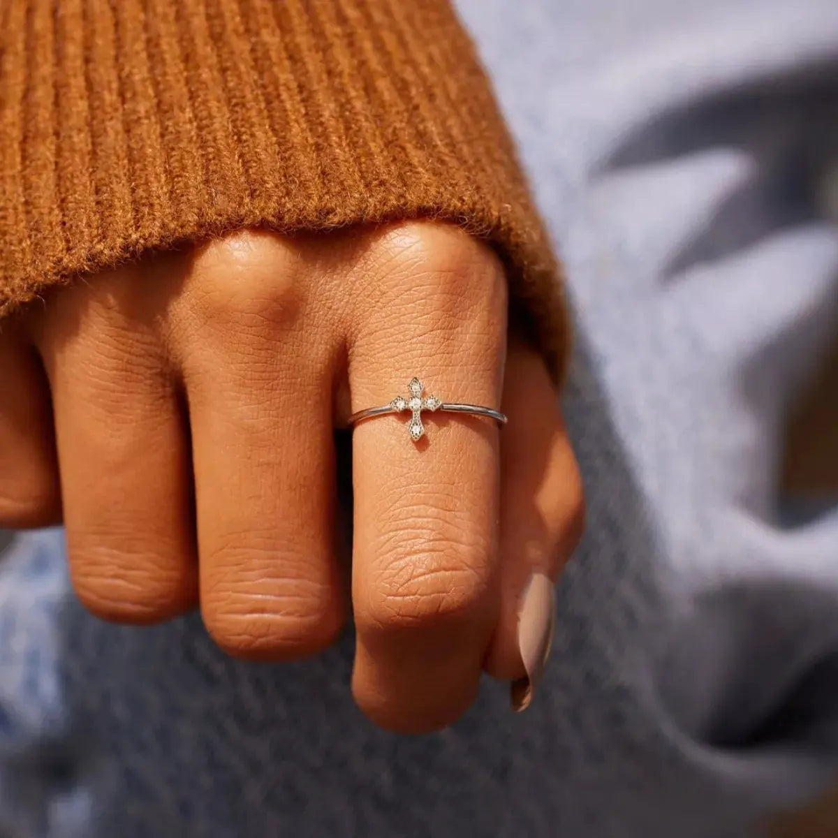925 Sterling Silver Zircon Cross Ring by Partner Label