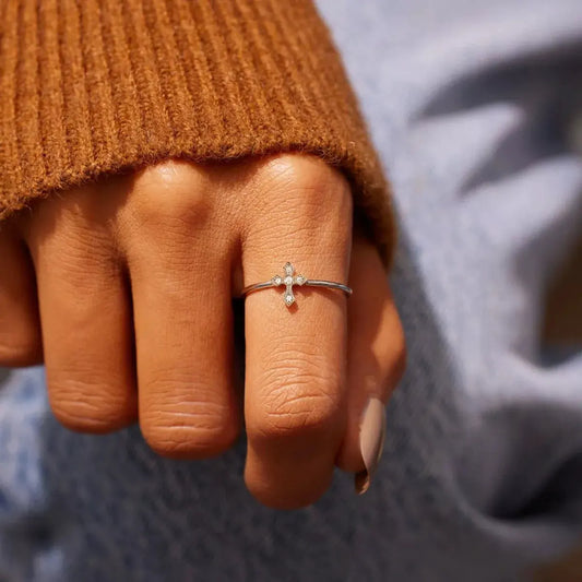 925 Sterling Silver Zircon Cross Ring by Partner Label