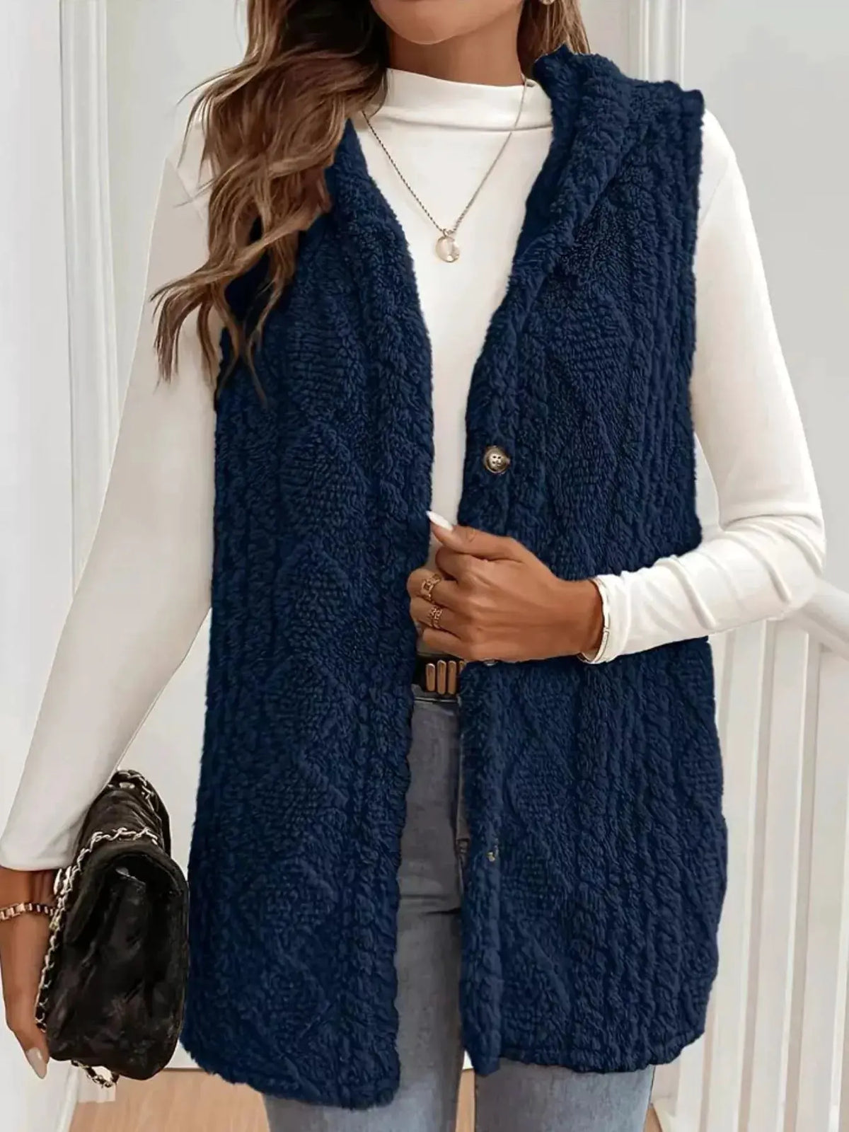 Button‑Down Sherpa Hooded Vest Coat | Partner Labels Selection by Partner Label