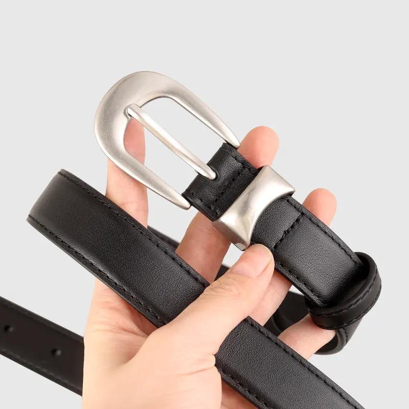 Classic Leather Belt with Silver Buckle by Trendsi
