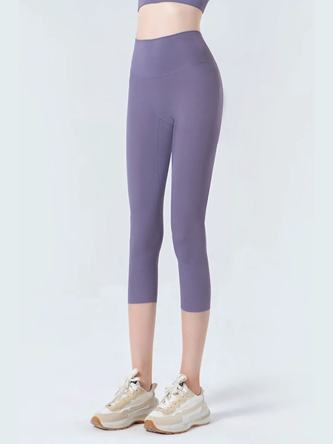 Wide Waistband Cropped Sports Leggings by Partner Label
